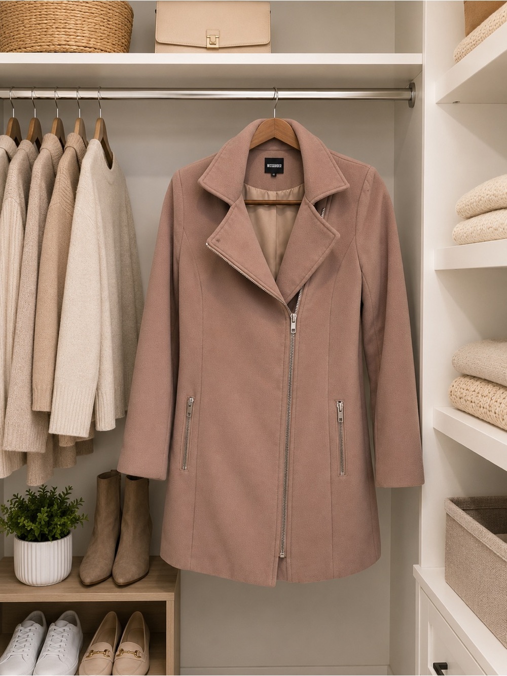 Classic Women's Asymmetric Zip Coat - Tan